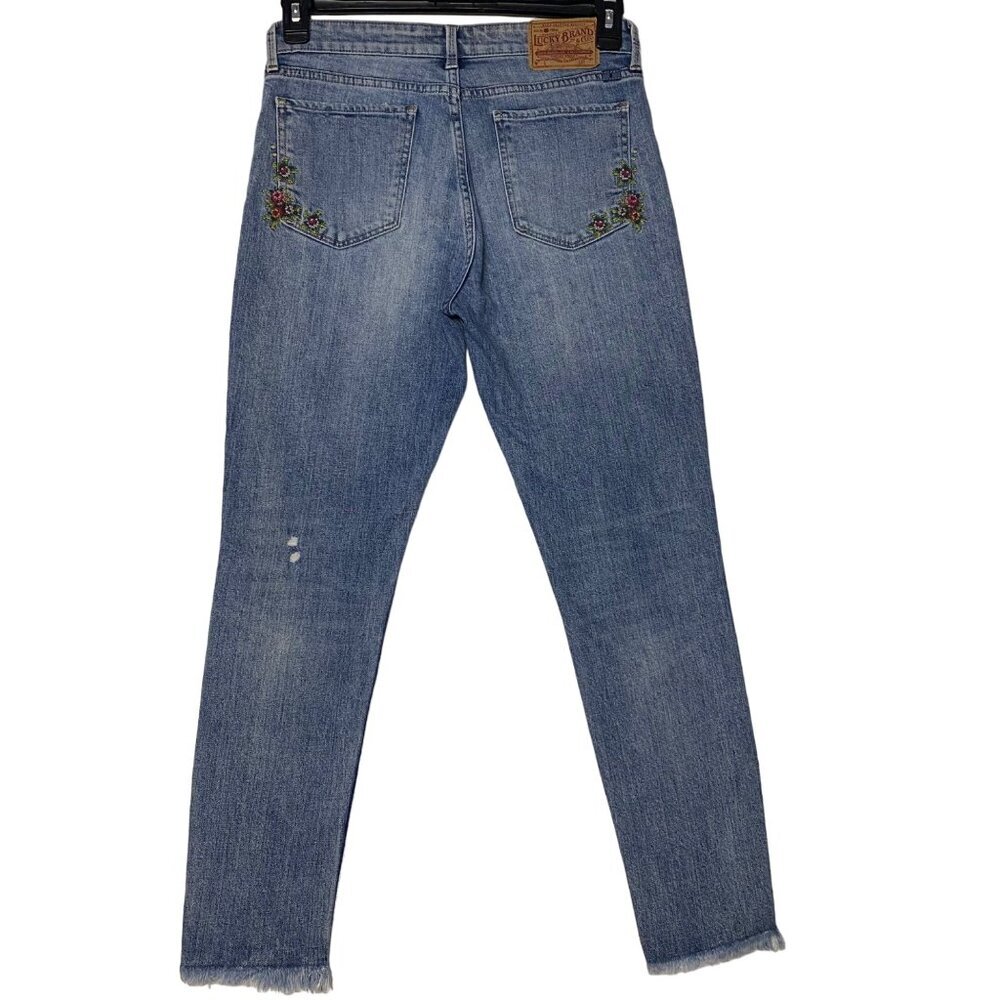 LUCKY BRAND DISTRESSED‎ FLORAL EMBROIDERED SKINNY JEANS 6/28 - Picture 4 of 8